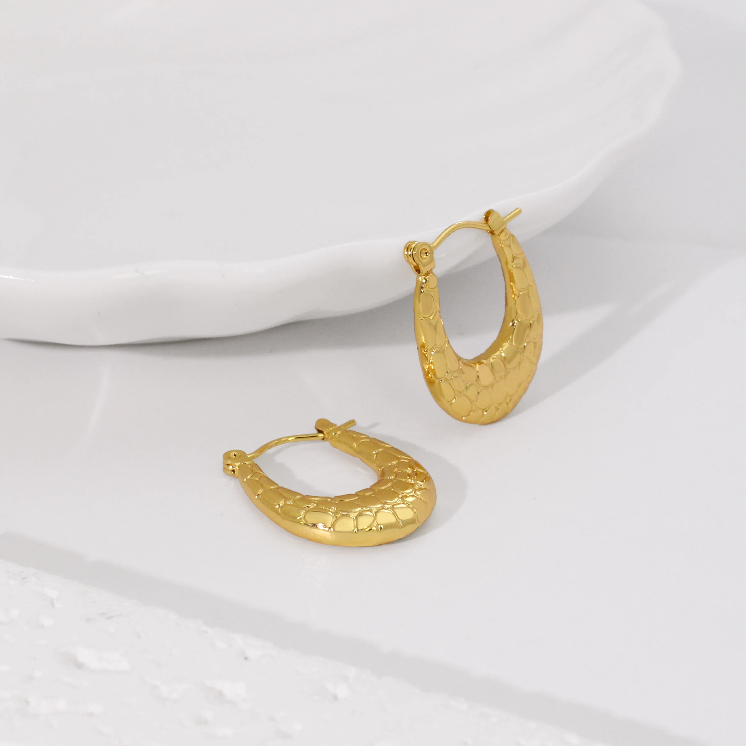 Spot goods 18k Gold Gold Thread Twist Hoop Earrings Stainless Steel Do not Fade Stud C Shape Circle Earrings Jewelry For Women