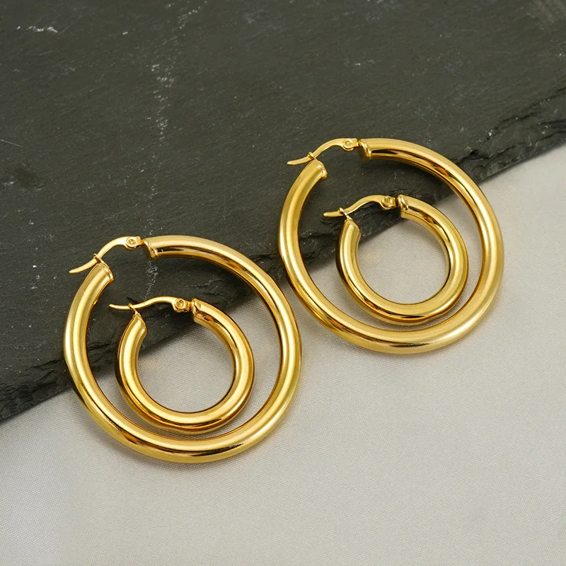 High End Fashion Stainless Steel Jewelry New Trendy Ear Ring 18k Gold Plated Big Tube Channel Hoop Earrings For Women 2022