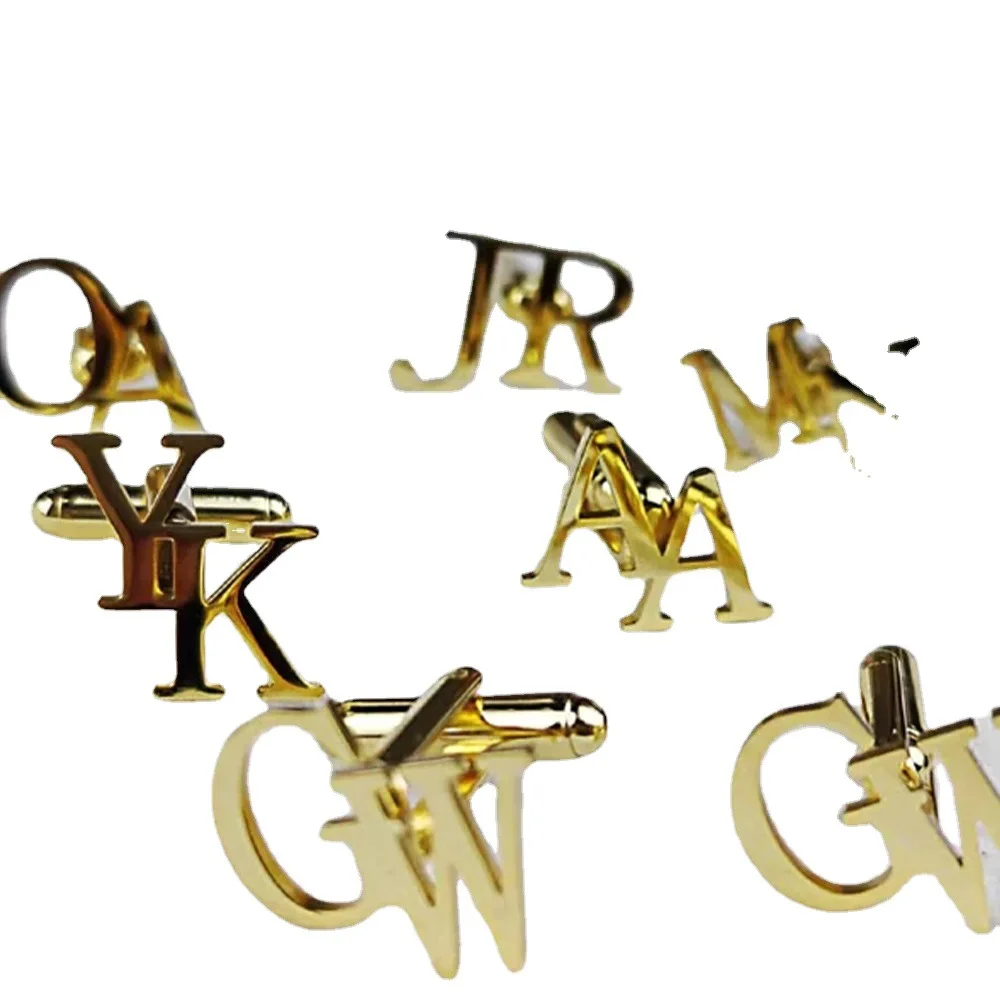 Unique Gold Plating Stainless Steels Initials 26 Letter A-Z Name Wedding Cufflinks Gift Jewelry