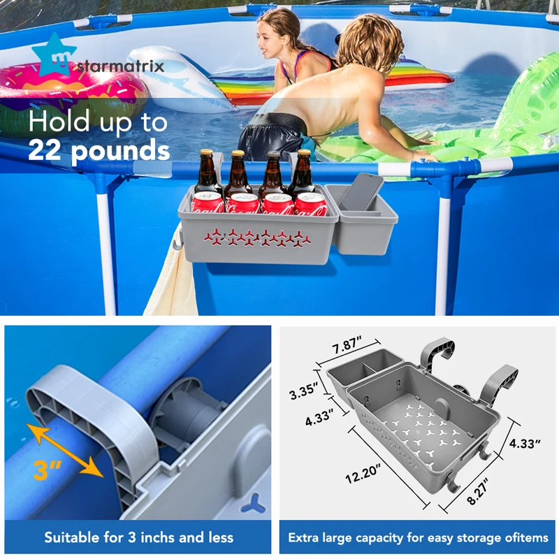 StarMatrix outside hanging basket swimming pool storage basket plastic 2 pack above ground pool storage basket cup holder