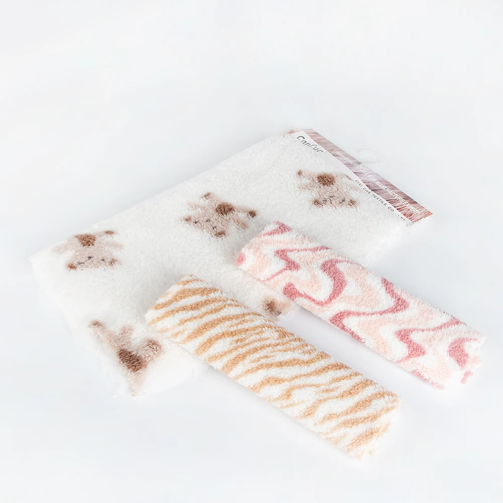 Hot Sale 100%  Polyester Teddy bear printing faux sherpa fleece fabric for kids wear custom printing double side fine sherpa fab