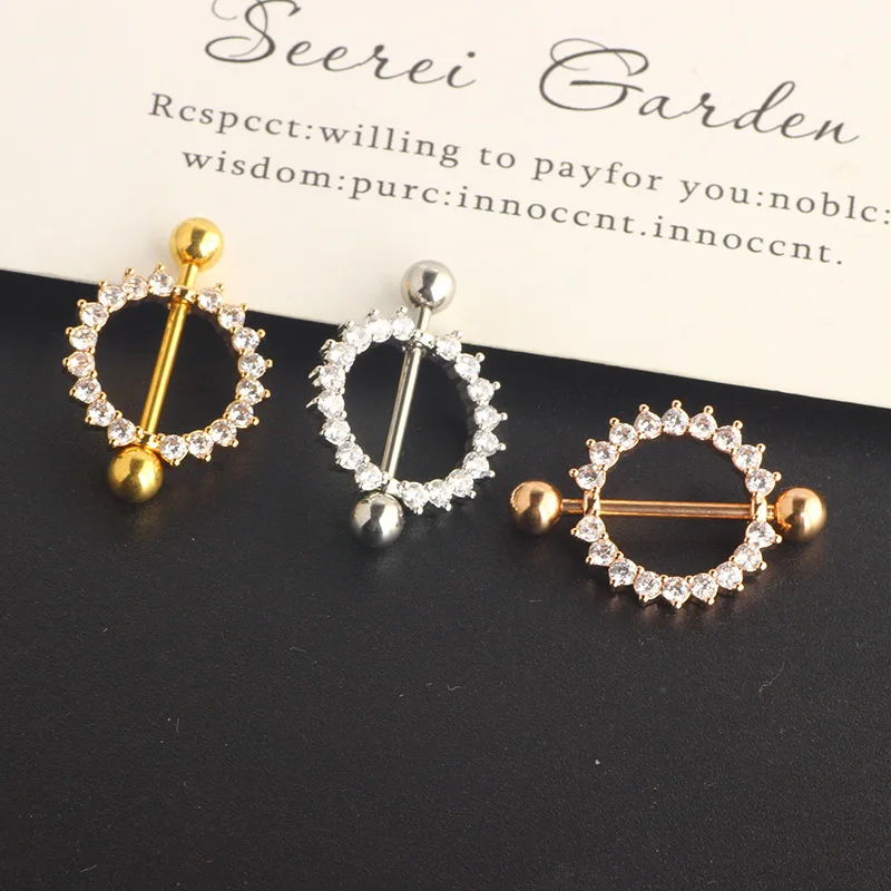 2023 New 14G Sexy Stainless Steel Silver Gold Nipple Barbell Zircon Women Body Piercing Jewelry Nipple Ring