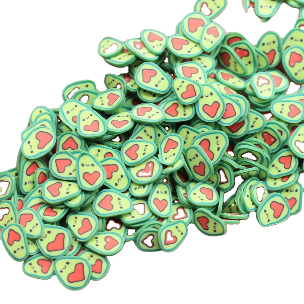 Cute Avocado Slices Polymer Clay Soft Clay Sprinkles For Arts and Mobile Decoration DIY Crafts Filler Accessories