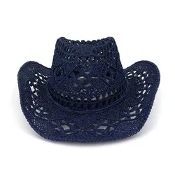 New Hollow Spring And Summer Outdoor Men And Women Couple Hat Travel Sunscreen Visor Western Cowboy Hand Woven Straw Hat
