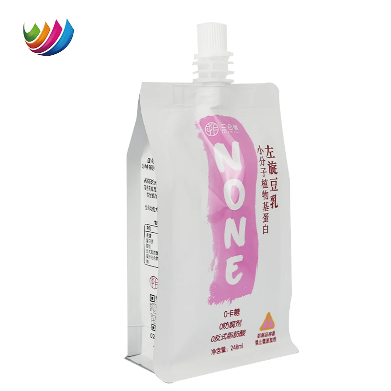 Custom Printed Aluminum Foil Soya Bean Milk Packaging Bag Filling Machine Fruit Drink Beverage Yogurt Packaging Bag With Spout
