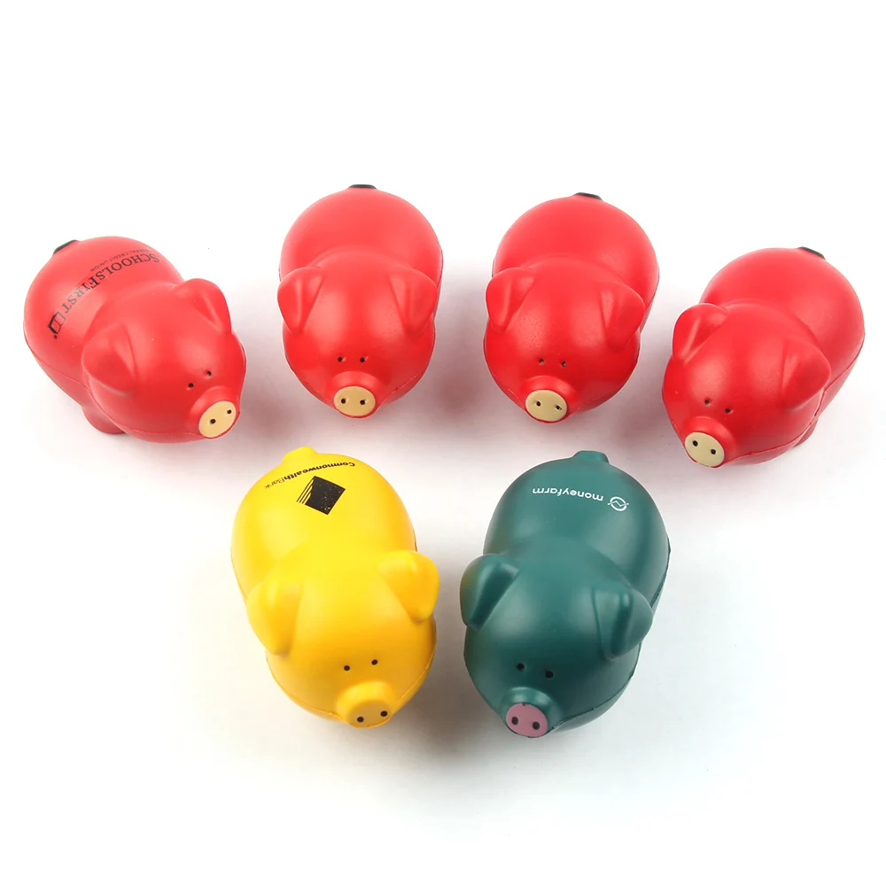 PU foam custom logo cute animal pig shape stress ball for promotion