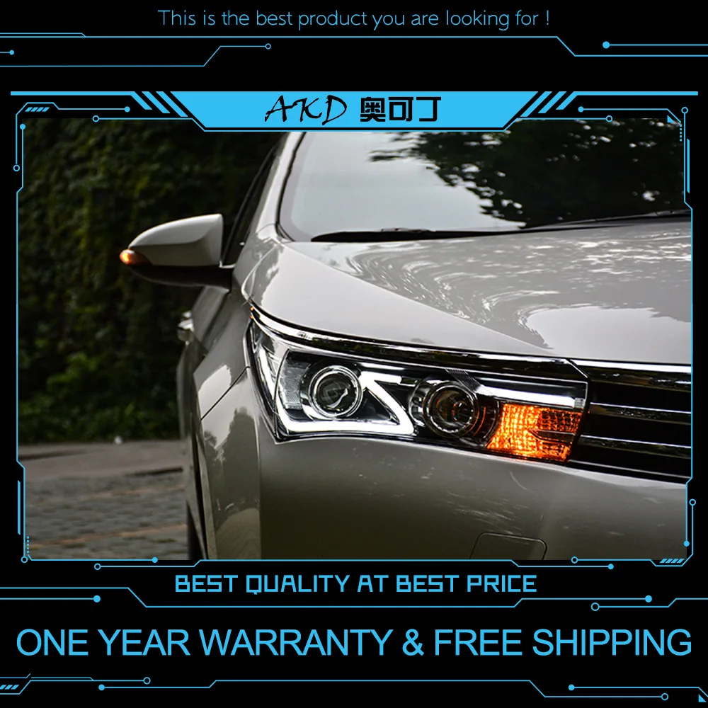 AKD tuning cars Headlight For Toyota Corolla 2014-2016 Headlights LED DRL Running lights Bi-Xenon Beam Fog lights angel eyes