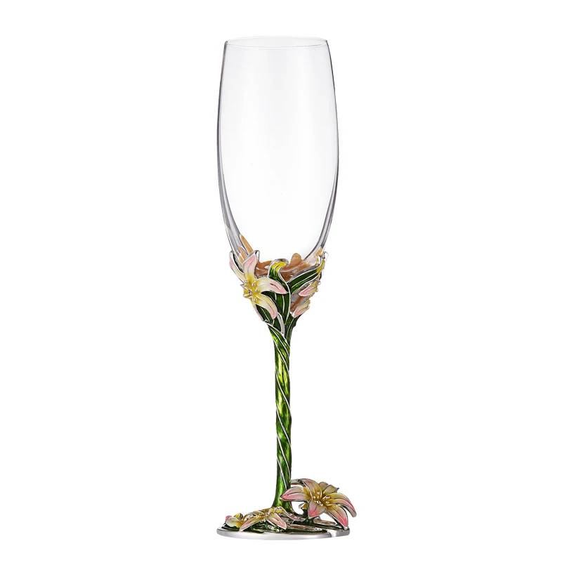 Lead free Enamel Crystal Glass Goblet set of 2 Handmade Flower Wine Glasses for Wine Tasting Christmas Gift copa de vino copa
