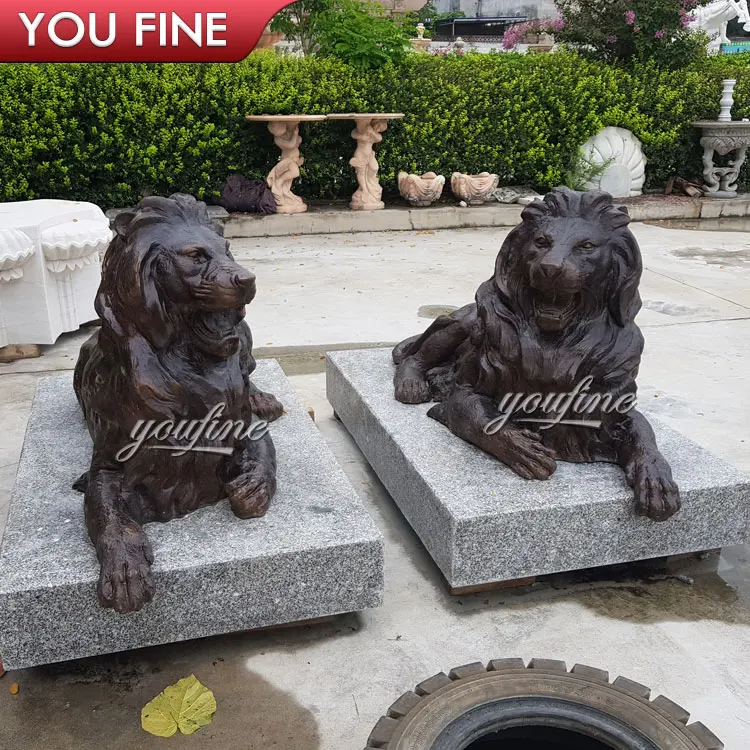 Outdoor Garden Large Metal Casting Brass Sculpture Sitting Bronze Winged Lion Statue with Ball
