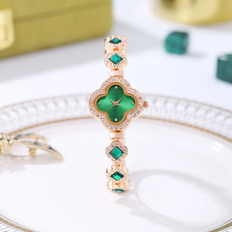 Fashion Reloj Wristwatch Alloy Four-leaf Diamond Bracelet Watch For Women