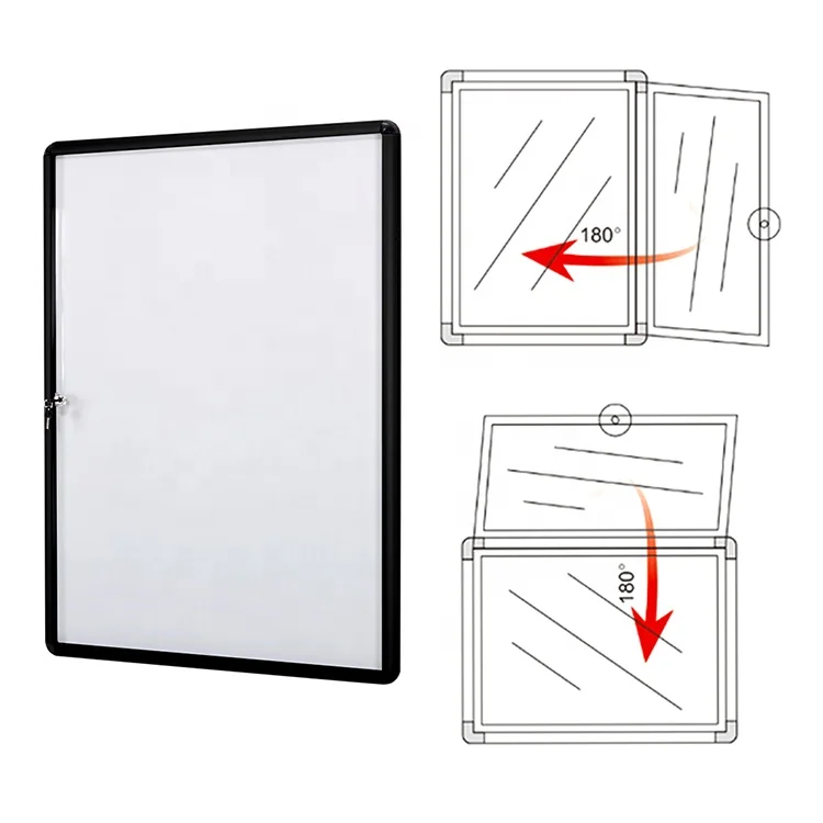 Acrylic door aluminum frame enclosed magnetic whiteboard notice board showcase wall mount lockable bulletin board for office