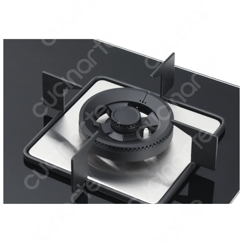 Cucinarte GF275K802 Two Triple Ring 4.8 KW Battery Auto Ignition Tempered Glass Built-in Gas Hob Cooktop 2 Burners LPG