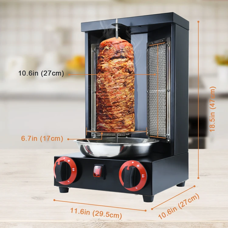 High Efficient Black Stainless Steel Propane Doner Kebab Commercial Automatic Rotating Gas Mini Shawarma Machine