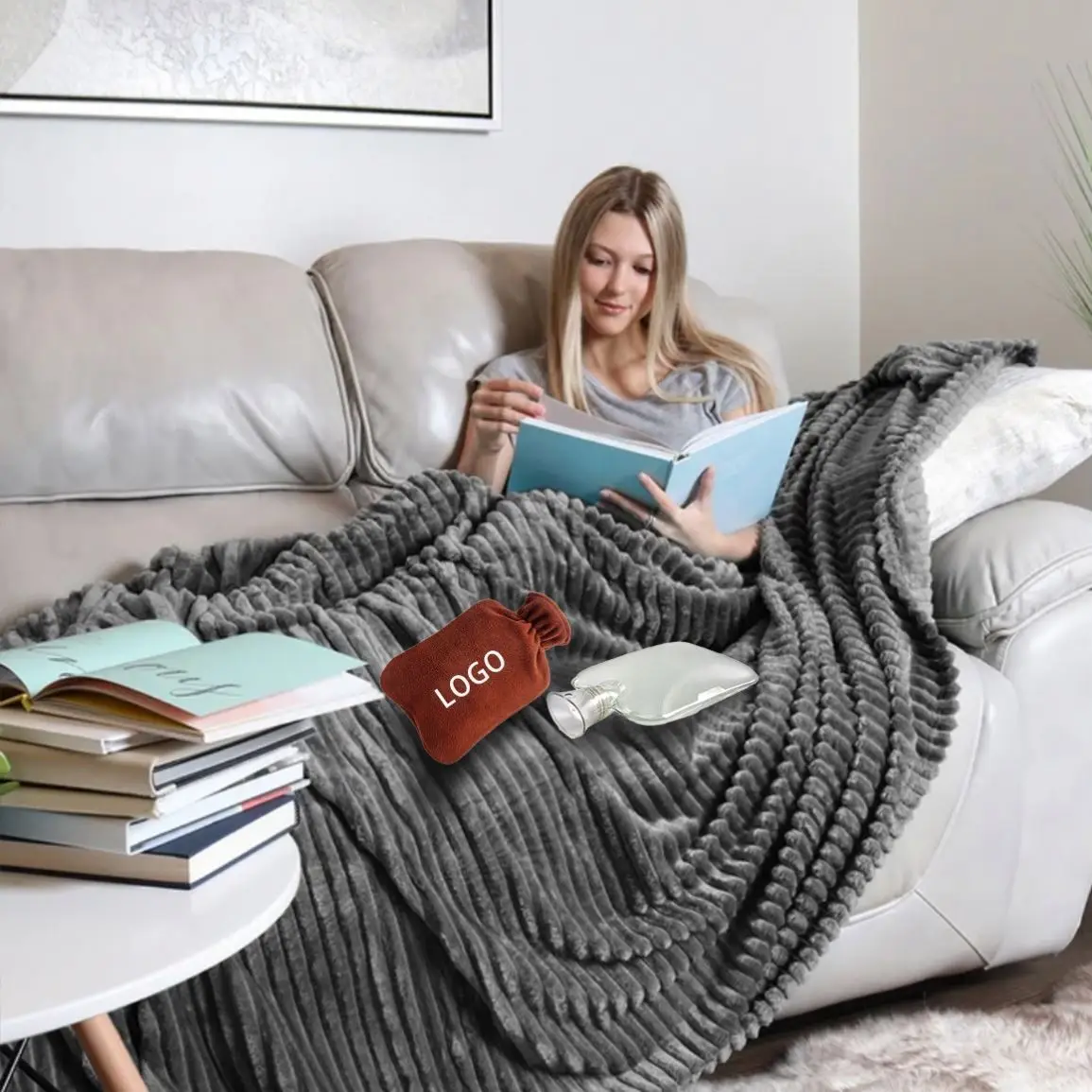 Super Soft Dyed Polar Flannel Fleece Modern Solid Color Design 100 Polyester Striped Throw Blanket Plush Baby Sofa