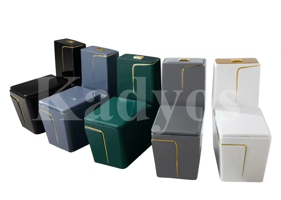 KD-19CTA Customized Color Line Design WC Ceramic One-piece Toilet Bathroom Toilet Set Luxury Square Shape White Closet Seat