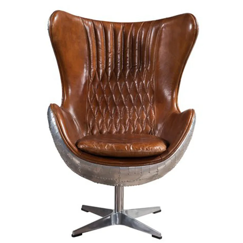 Brass aviation genuine brown leather metal aviator aluminium office leisure vintage design single seat chair
