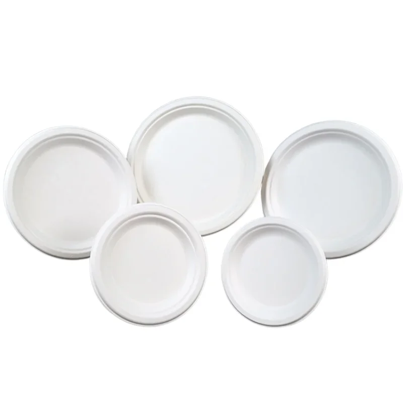 Biodegradable Compositable Disposable Bagasse Sugarcane Fibers Paper Plates Bowl Tray Party Supplies White Natural Color