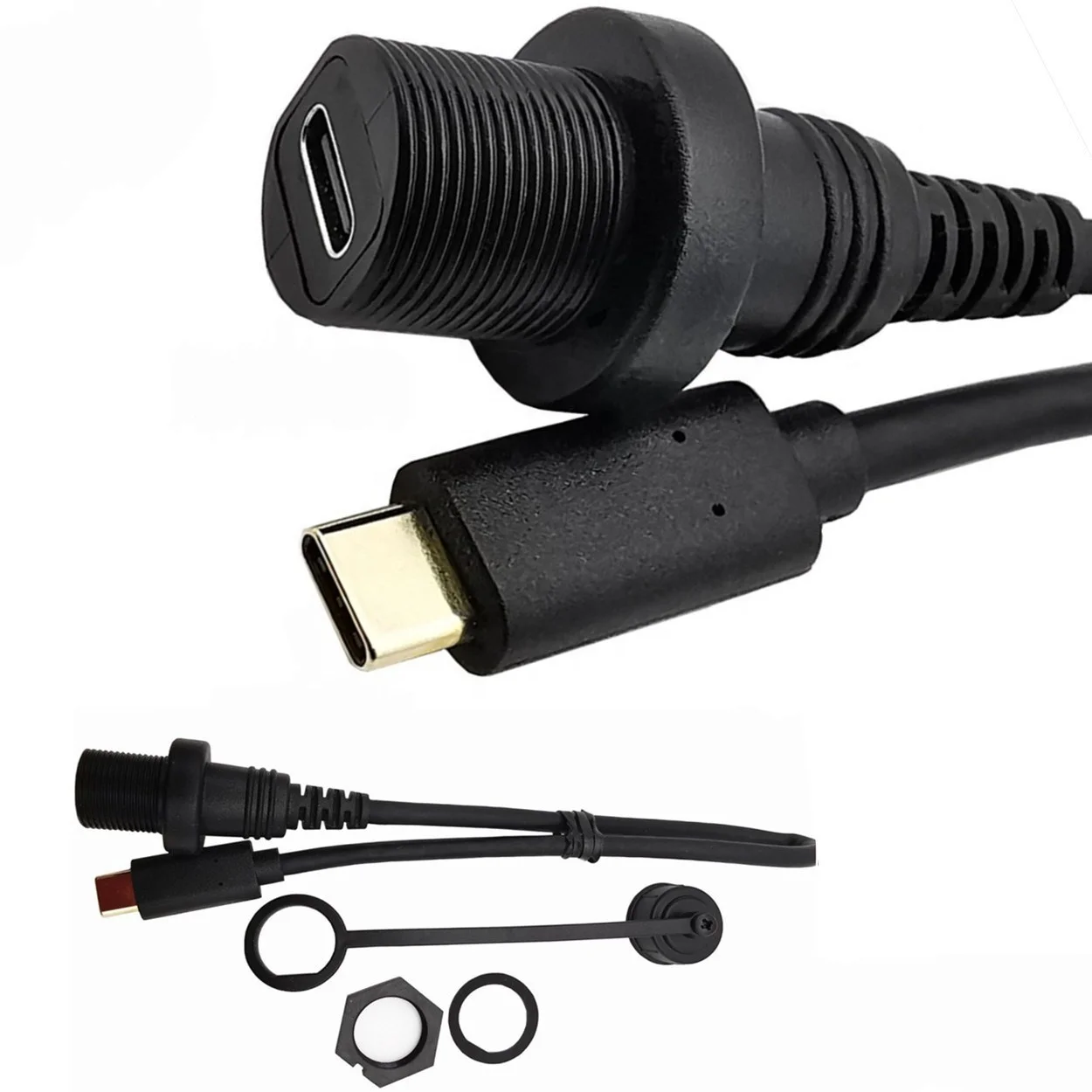 USB3.1 type-c Male to Female AUX Flush Panel Mount Extension Cable for Car