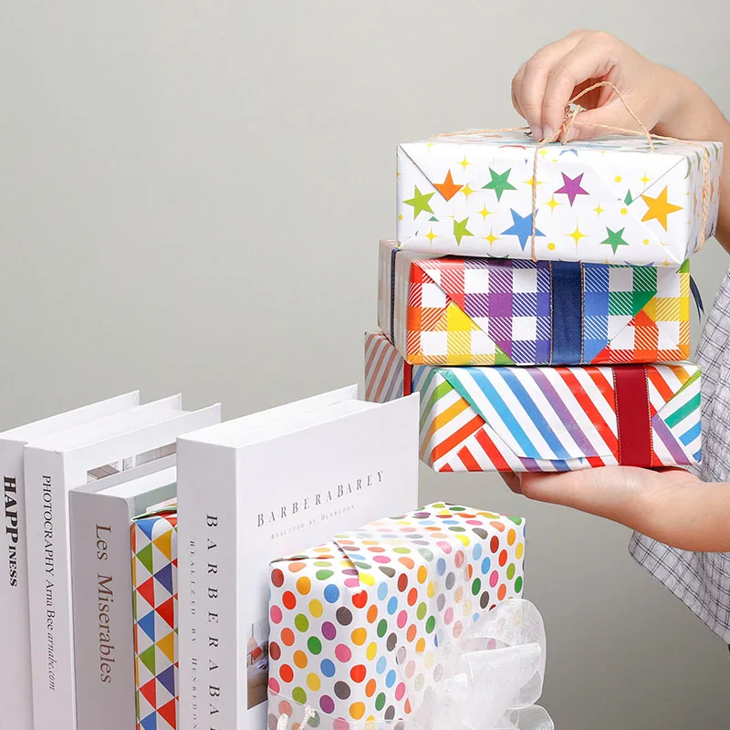 Colorful Simply Wrapping Paper White Sheets Gift Wrapping Paper Factory 6 Pieces A Pack
