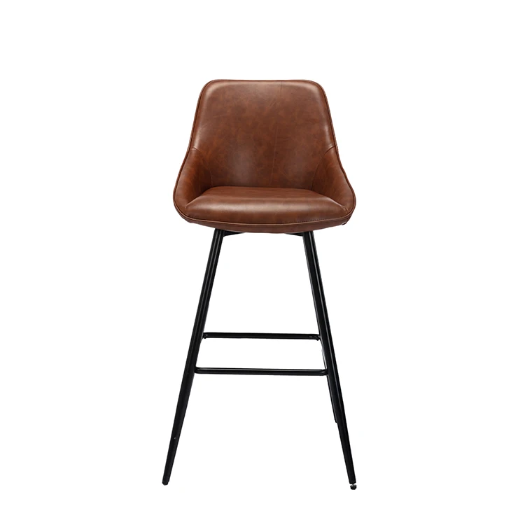 Brown Pu Leather Metal Bar Steel Counter Chair Bar for Cafe Restaurant