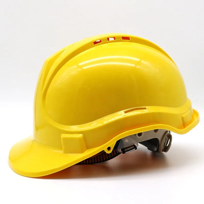 
Yellow HDPE materials custom plastic lining ratchet ventilation holes labors protection construction site safety helmet 