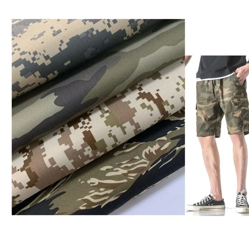 Саржевая ткань из чесаного 100% хлопка, запас ткани в рулоне для брюк, камуфляжный принт, хлопковая саржа для брюк и мужских шорт