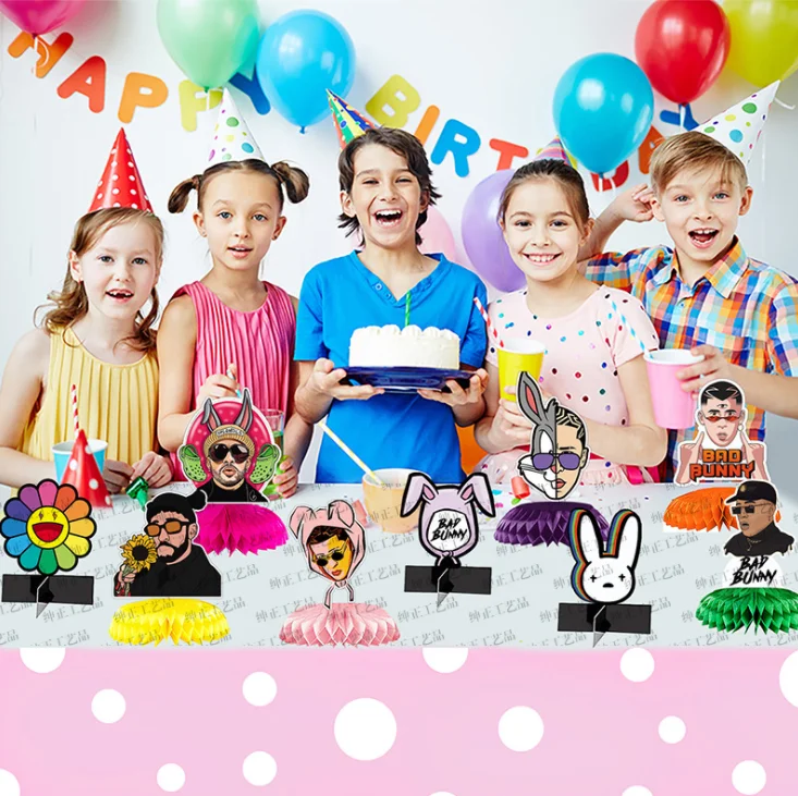 Foldable Bad Bunny Theme Party Decorations Paper Honeycomb Ornament