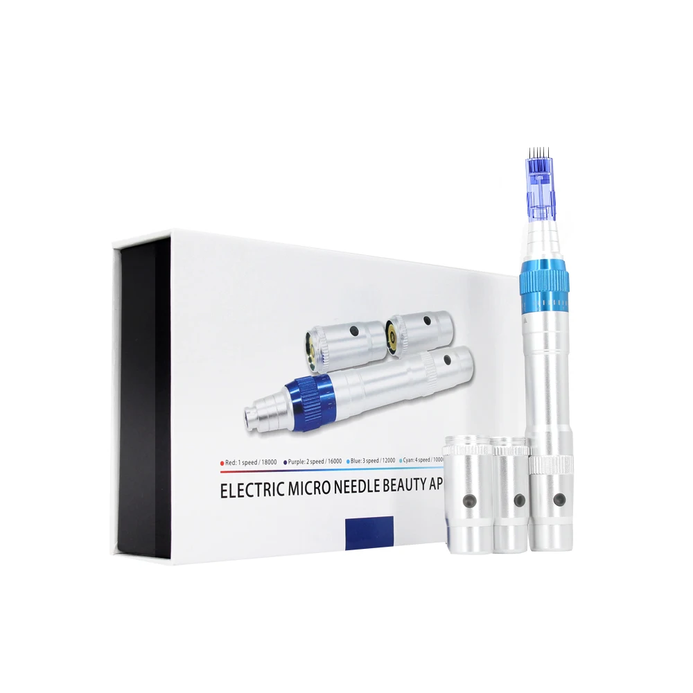 CE Certificate Nano Microneedle Dermapen With Replacement Needle Cartridge With 3 Batteries Electrical Auto Derma Stamp Pen
