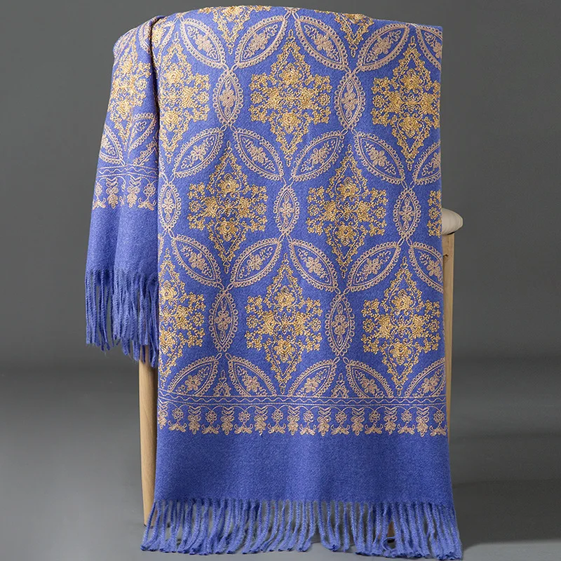 Scarf lady Winter cashmere scarf Embroidered shawl Floral embroidery for warm mantle Ethnic scarf