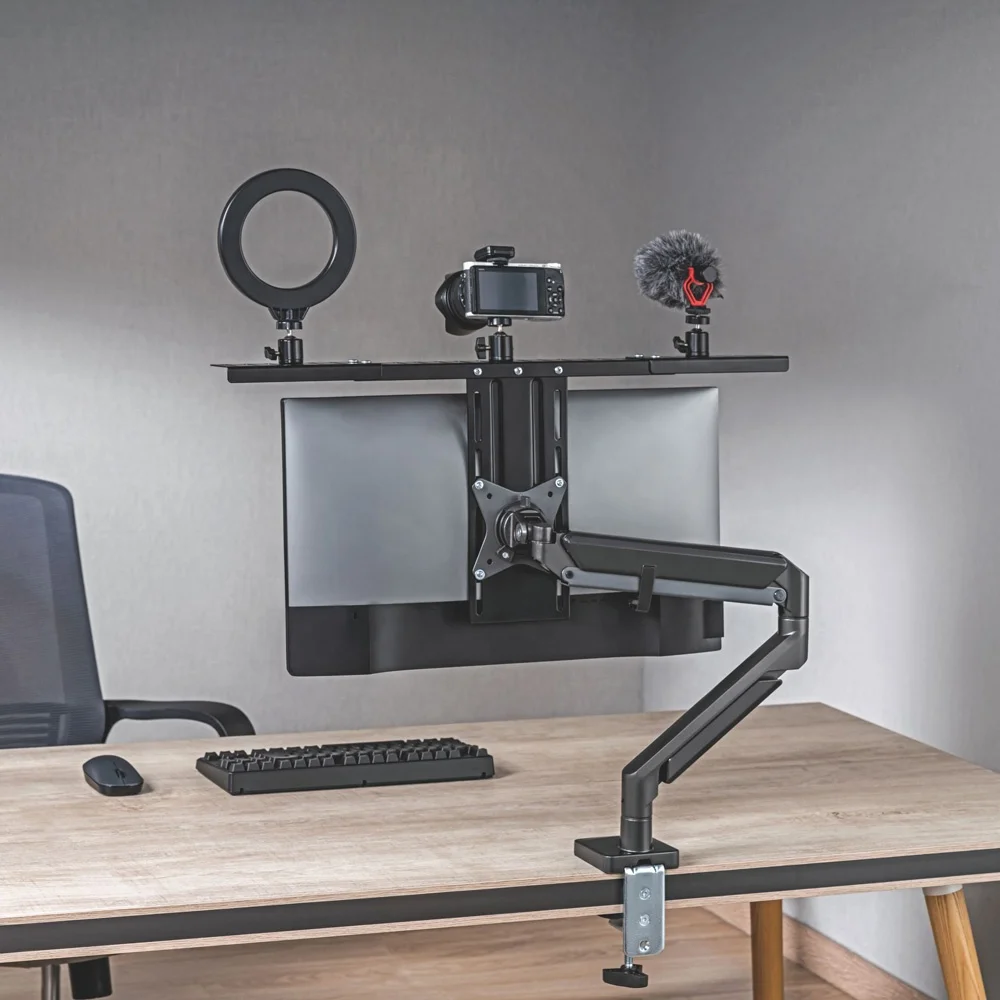 Height Adjustable Escritorio Gamers All-In-One Live Streaming VESA Compatible Device Shelf Camera Shelf for Monitor Arm