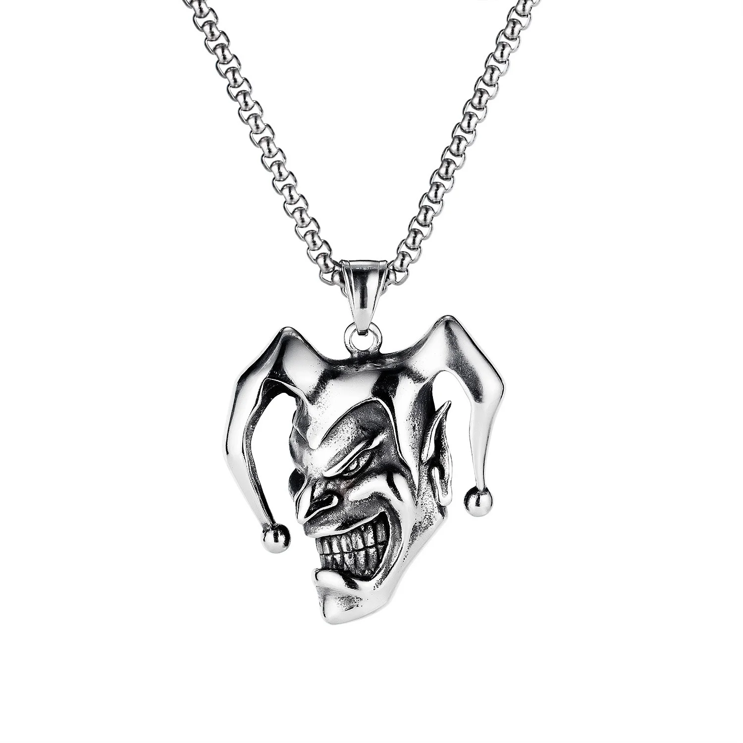 Personalized Hip Hop Style Demon Grinning Clown Pendant Stainless Steel Chain Necklace