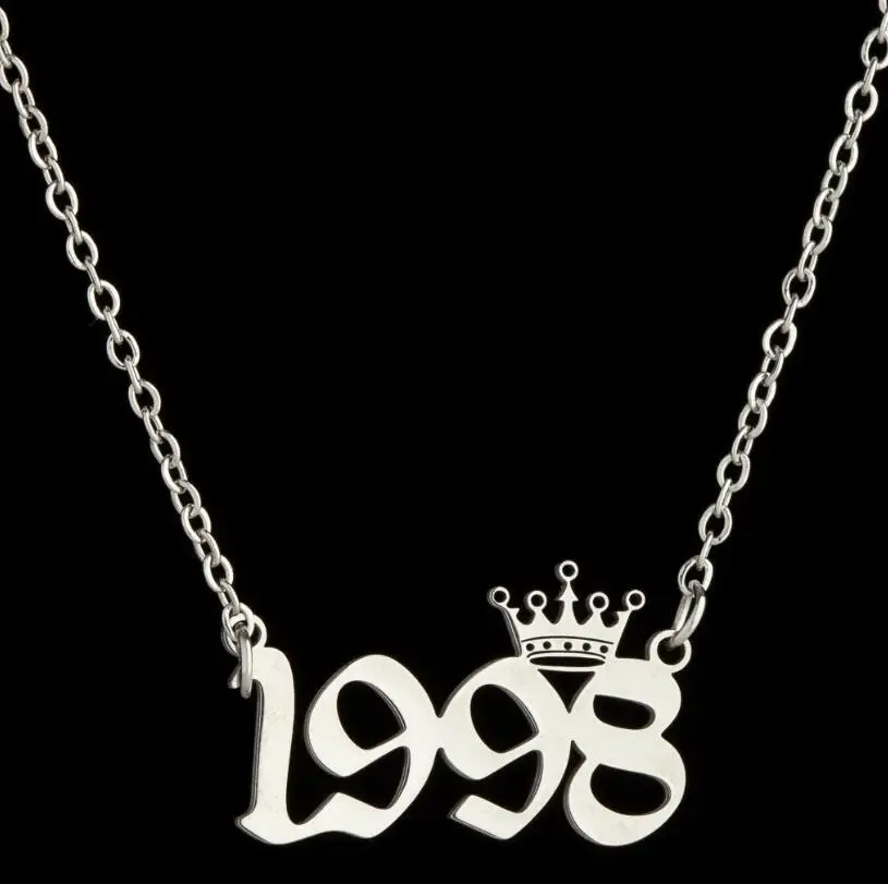 18K Gold Plated Stainless Steel 1980 To 2024 Crown Year Necklace Birthday Number Pendant Necklace