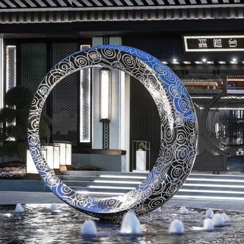 Outdoor annulus water fountain statue stainless steel ring water fountain sculpture