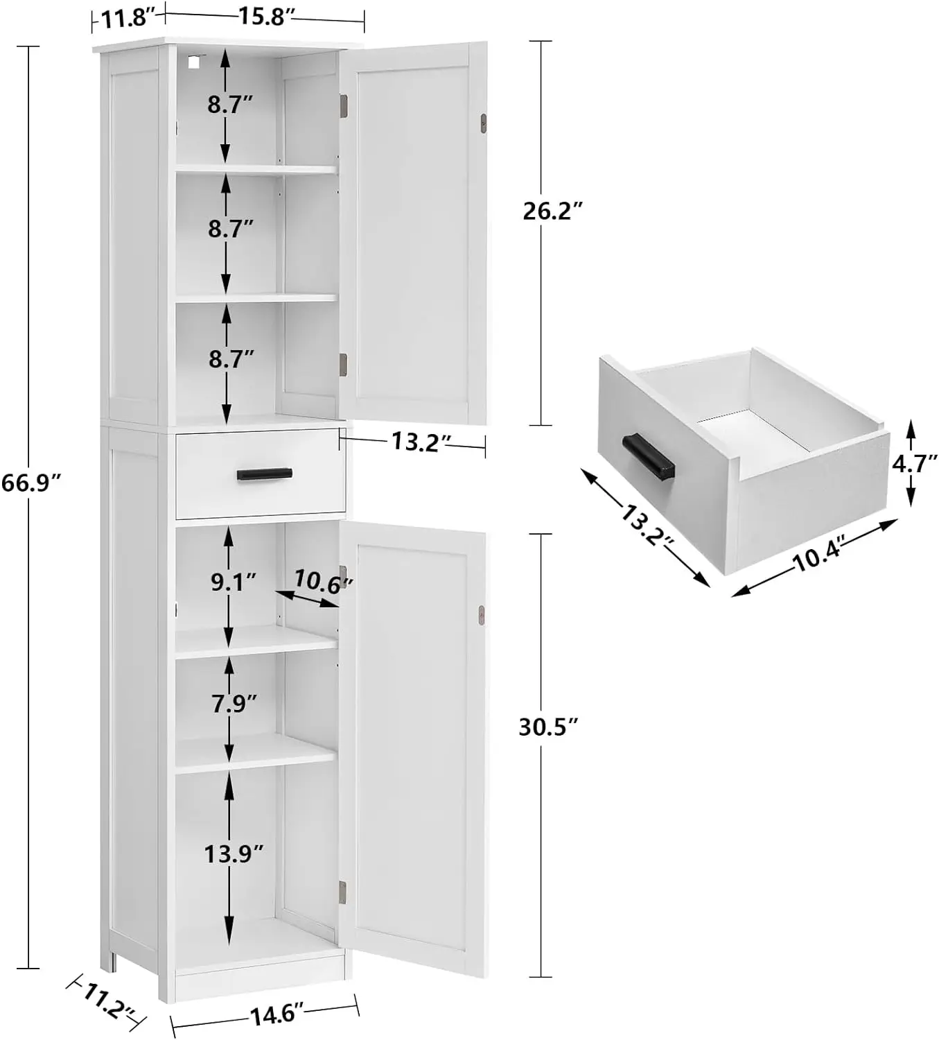 Tall Bathroom Cabinet Storage Cabinet with 6 Shelves & Drawer Narrow Storage Cabinet with Adjustable Shelves