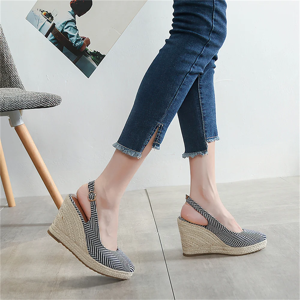 Custom Logo Espadrilles Shoes Women Jute Sole Sandal Ladies Wedges Sandals Causal