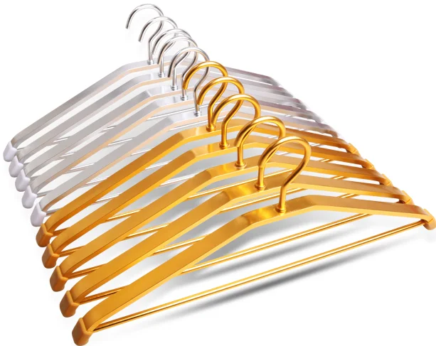 YH-8101 factory wholesale high quality metal aluminum gold color adult pants shirt coat laundry clothes hanger for cloth