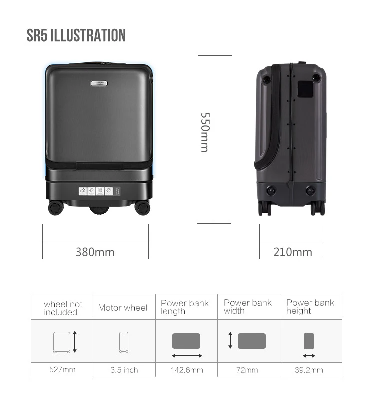 Airwheel SR5 Smart Carry on Luggage Suitcase Organizer Luggage Airport Luggage Trolley That Follow You Travelling Bags