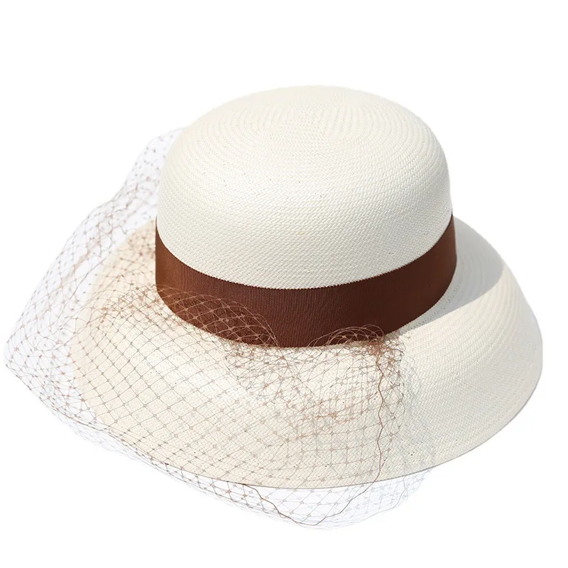 Veil Decorate Wide Brim Adjustable Hats Straw Summer Hat Lady Wedding Hats