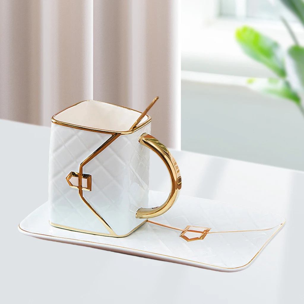 Bag Shape Coffee Cup Kit Thick Texture With Coaster And Spoon Wear-resistant Cup And Saucer Porcelain 310ml Tea Mug
