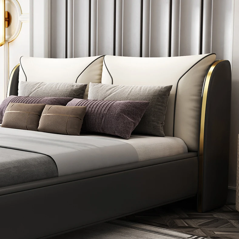 High Quality Double Bed Queen Size Princess Leather Bed Simple Modern Luxury Bed for King Bedroom Set