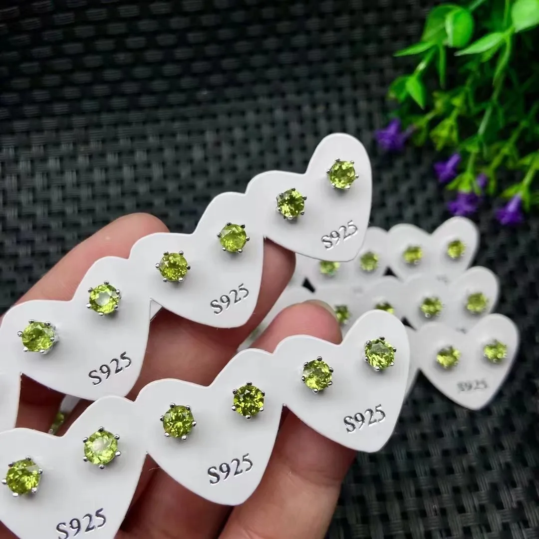 Natural Crystal Color Jewel Earrings Simple Six Claw 925 Silver Needle Topaz Amethyst Peridot Topa Garnet Earrings