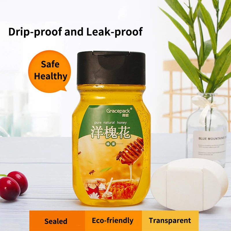 Plastic Honey Bottle with Transparent Lid PET Food Grade Extruded Squeeze Honey Bottle Packaging 290ml