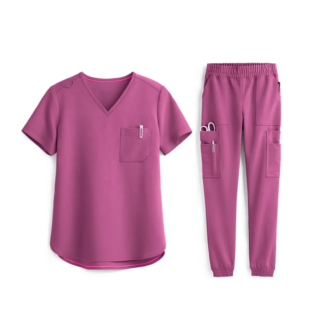 Women Custom Made Bulk Four Way Stretch Fashion Medical Scrub Shirt Oversized Nurse Scrub Top with Multiple Pockets