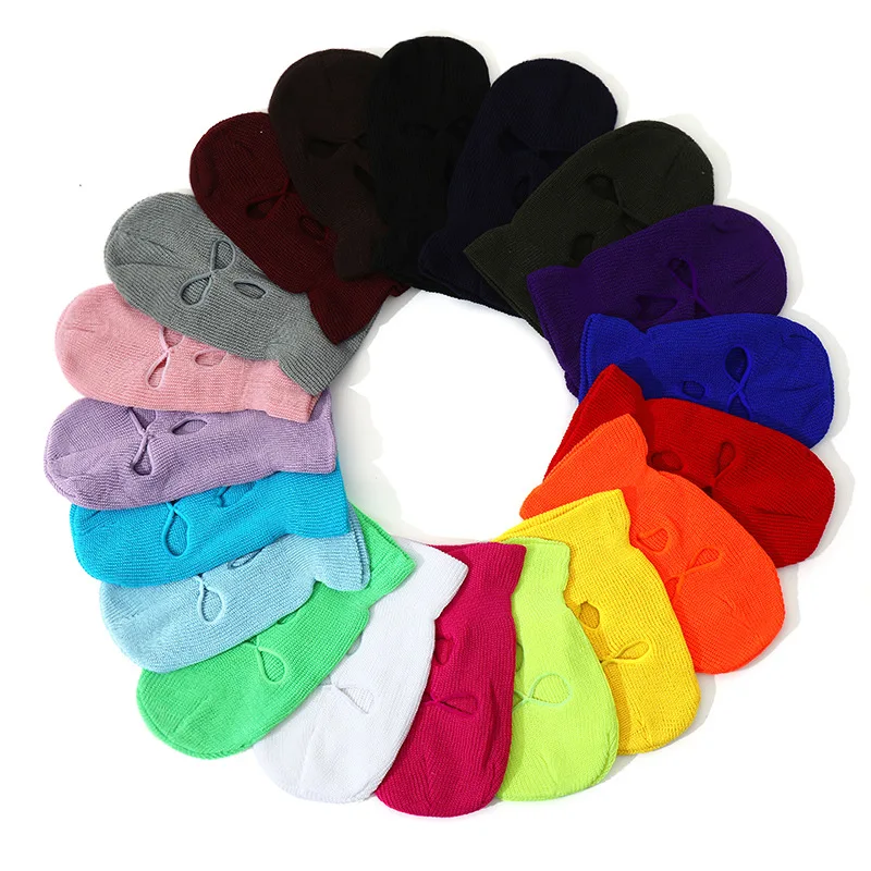 Wholesale Designer Custom Distressed Balaclava Embroidery logo Fleece Knitted Winter Hat Windproof Face Knit Ski Hat Balaclava