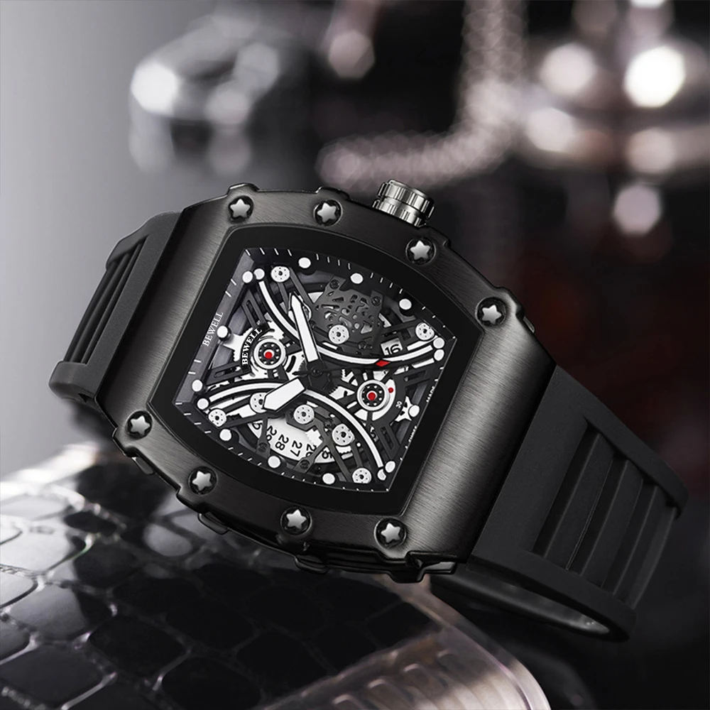 Brand Private Label Fashion OEM Square metal hollow design with luminous index Custom automatic Watches in black