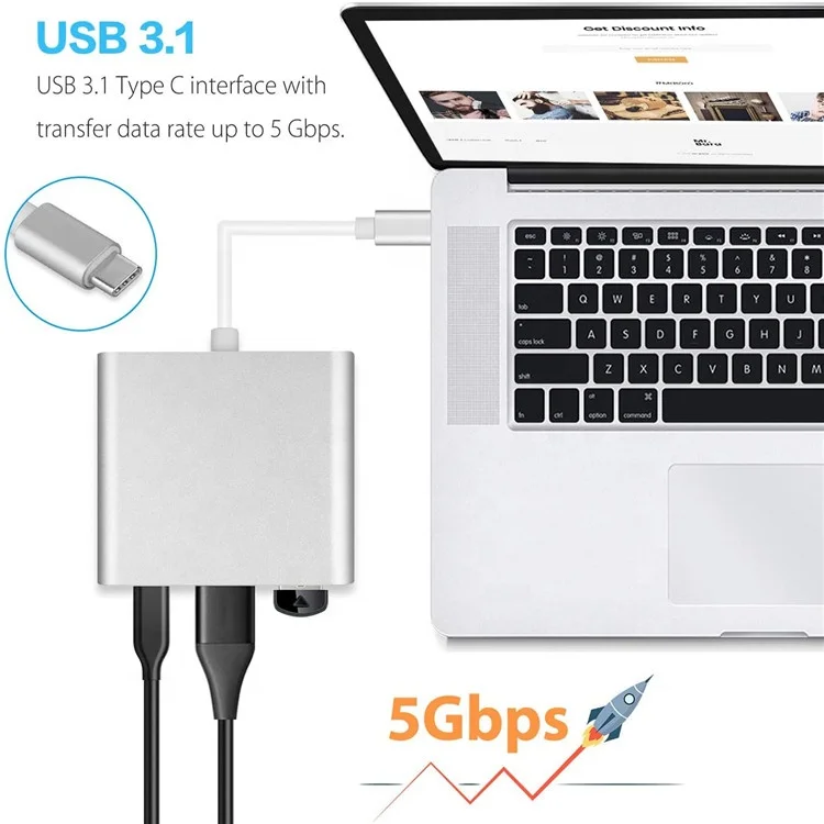 3 in 1 Type C Adapter Multiport AV Converter 4K USB 3.0 Type C to HDTV with USB-C Charging Port Compatible
