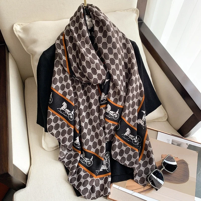 Hot Sale Muslim Viscose Cotton Horse Print Cashmere Feeling Women Fashion Scarf Hijab