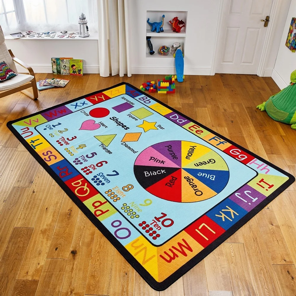 Nursery Learning Educational Rugs in Multi Color Children Latex Free Customized 100% Polyester 3mm Chromojet Printing Kids Rug