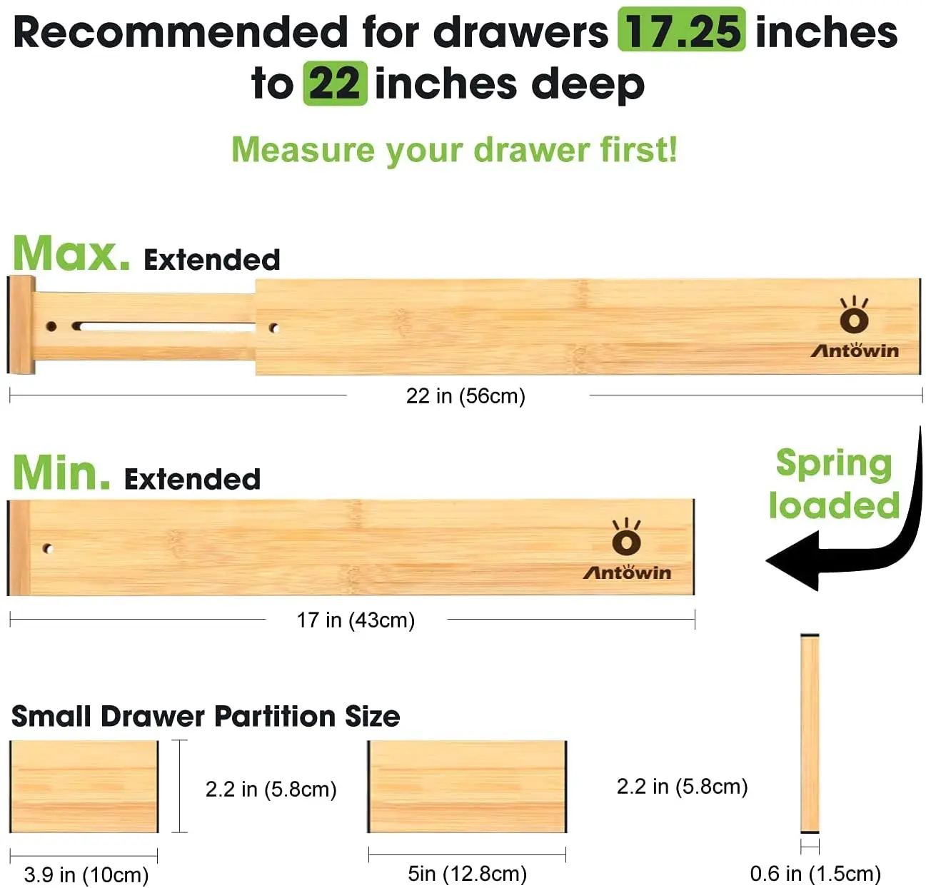 Bamboo Kitchen Drawer Dividers- Pack Of 4 Expandable Drawer Organizers For Kitchen, Bedroom, Bathroom and Office