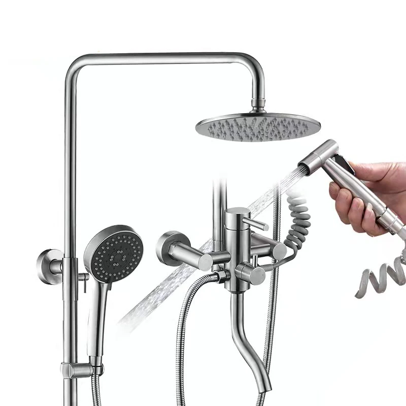 Hot Sale Brushed Stainless Steel Round Shower Modern 4 Function Bathroom Shower Mixer Set